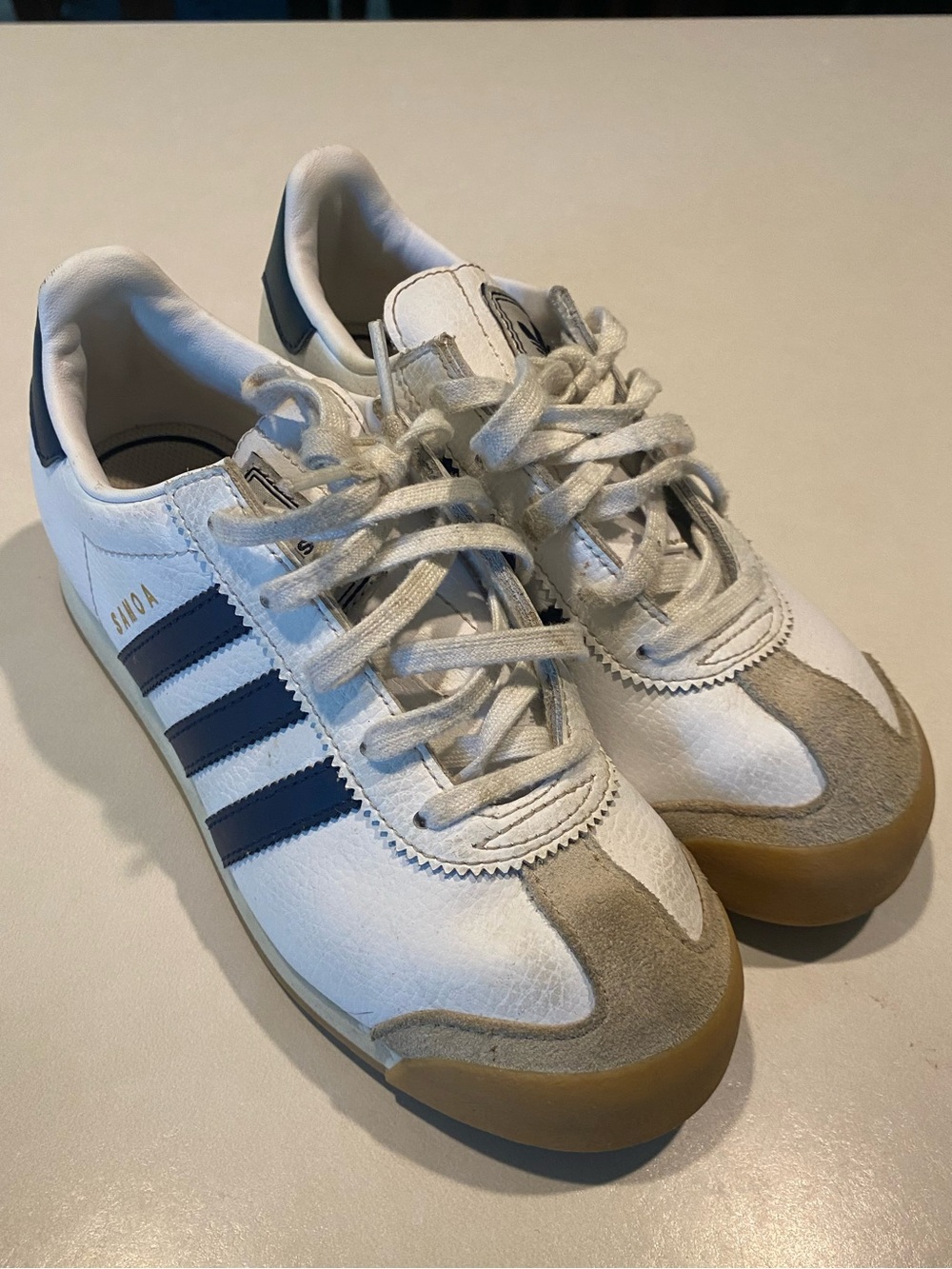 ADIDAS SOMOA SNEAKERS THREE STRIPES SUEDE T-TOE KIDS NAVY WHITE COLORWAY SZ 3